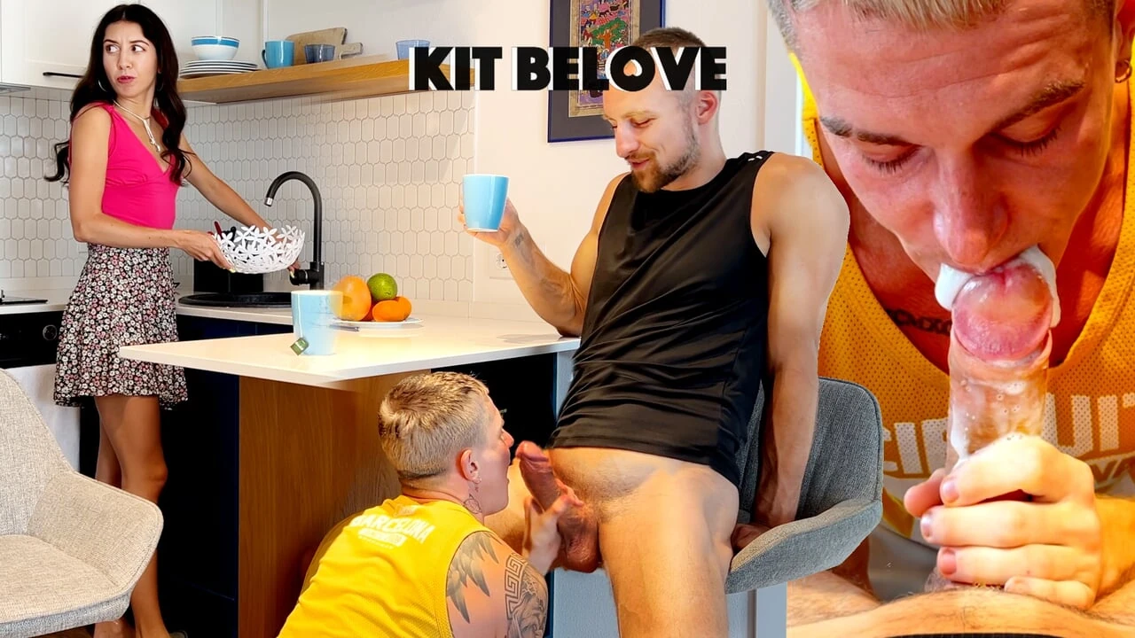 Husband sucked off his friend while his wife washed the dishes